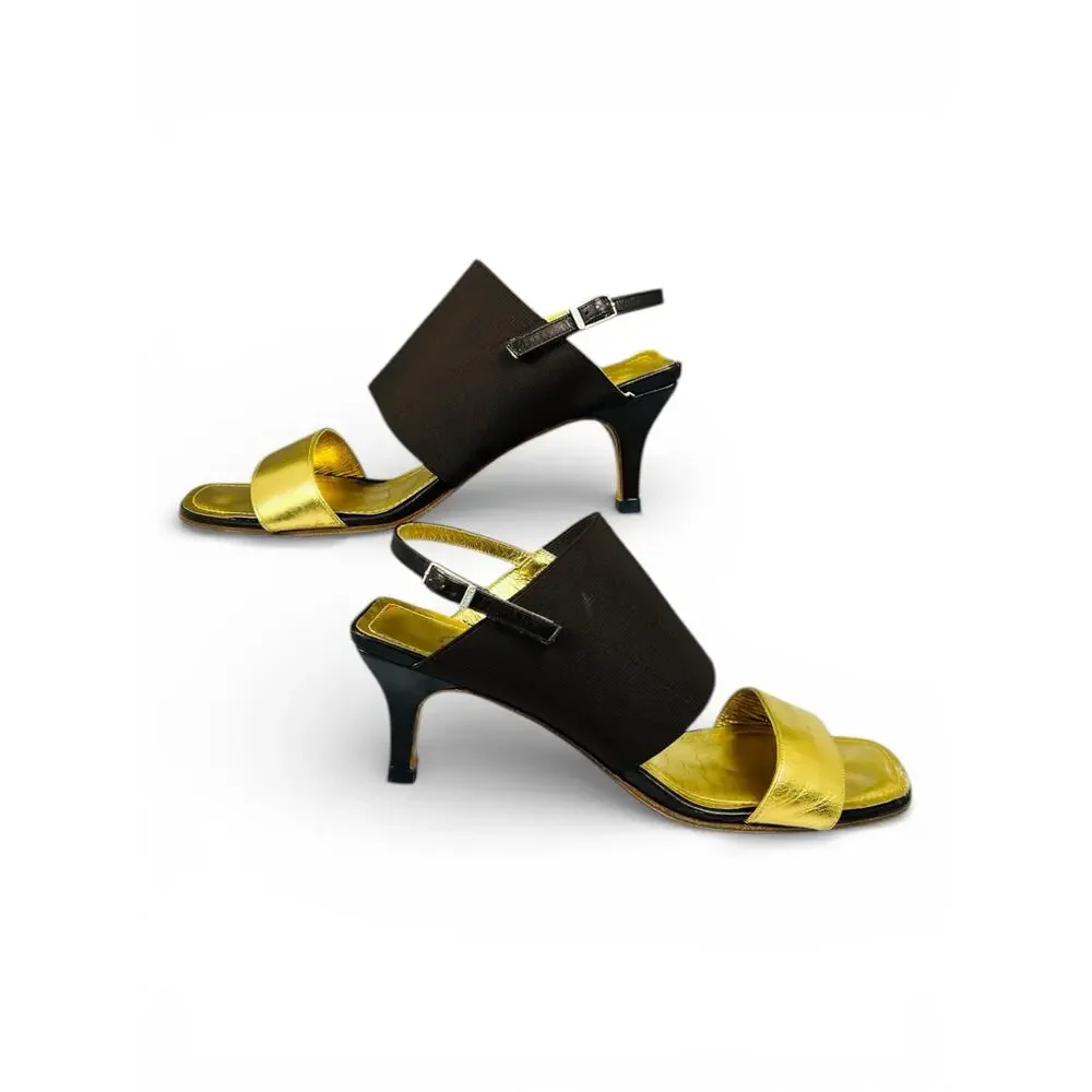 Chanel Vintage Gold Cap Toe Slingback Heels 38 Karl Lagerfeld 1999